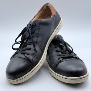 Born Mens 9.5 Black Leather Low Top Sneakers Brown Heel Hand Crafted